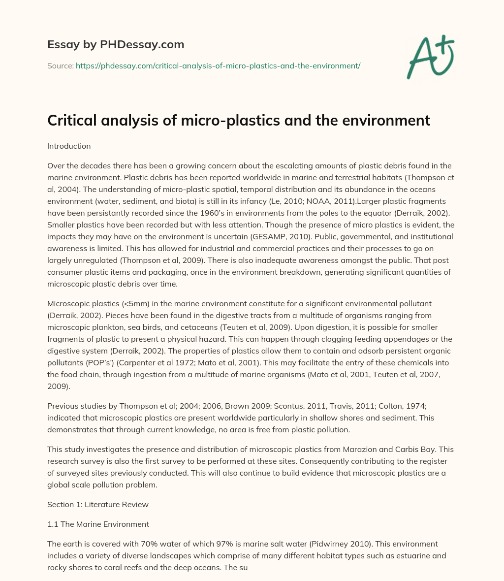 Critical analysis of microplastics and the environment