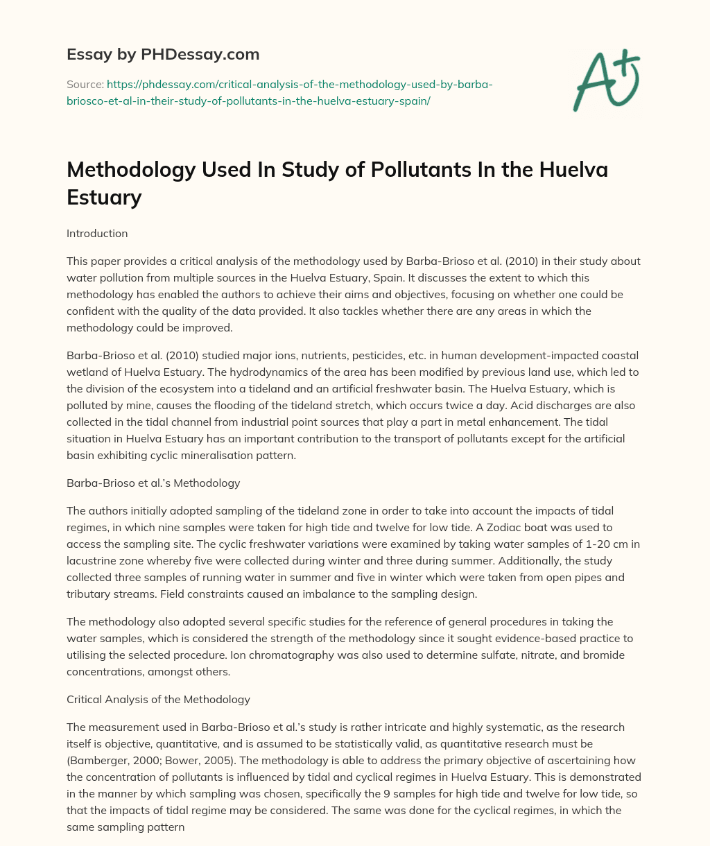 Methodology Used In Study of Pollutants In the Huelva Estuary essay