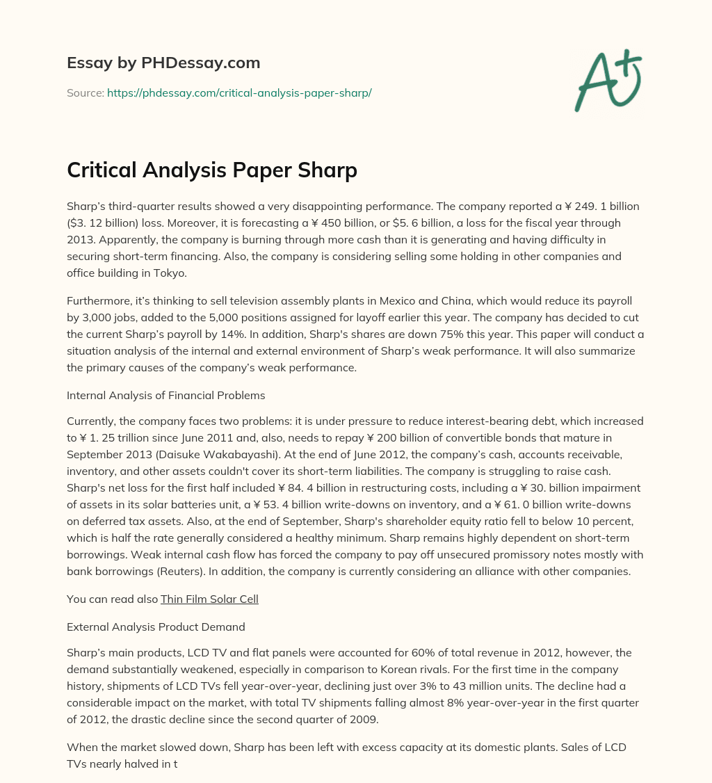 Critical Analysis Paper Sharp - PHDessay.com