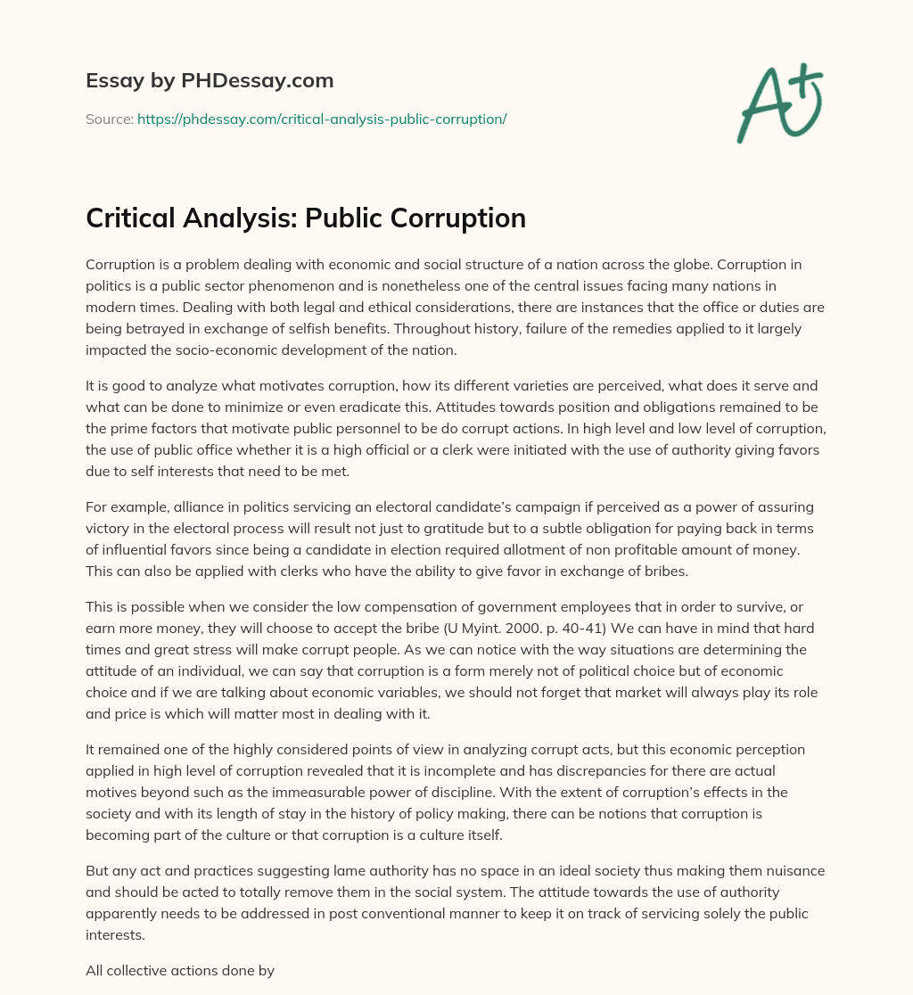 Critical Analysis: Public Corruption essay