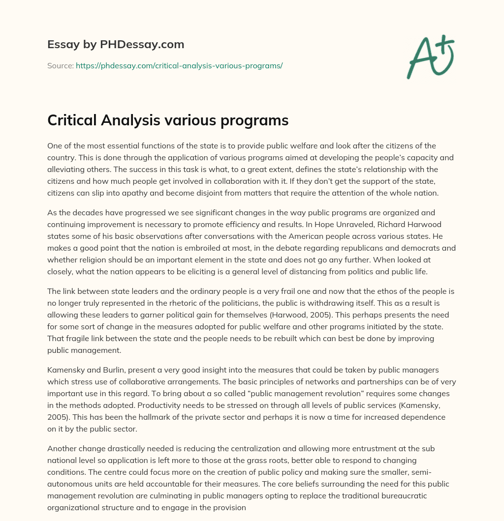 Critical Analysis various programs essay
