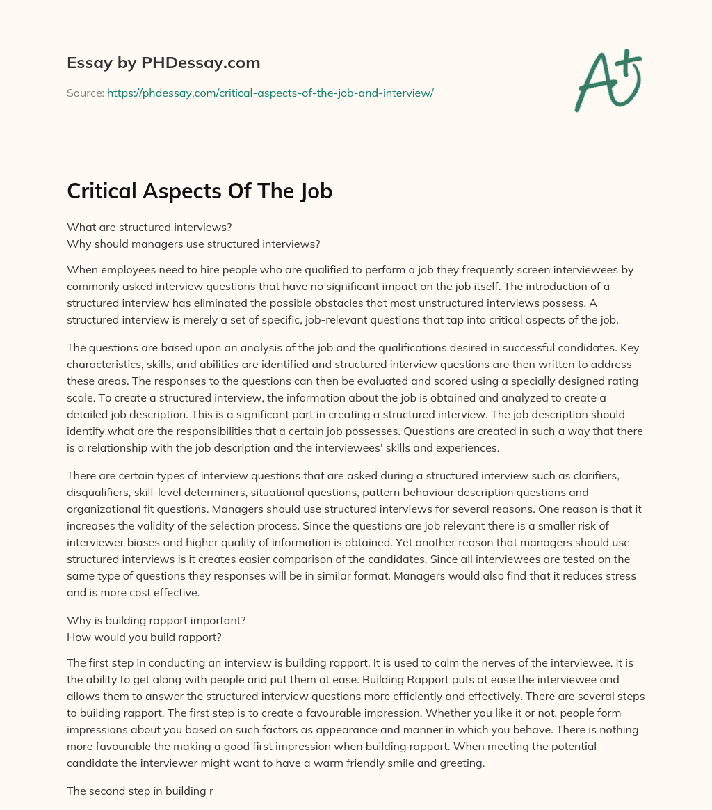 Critical Aspects Of The Job essay