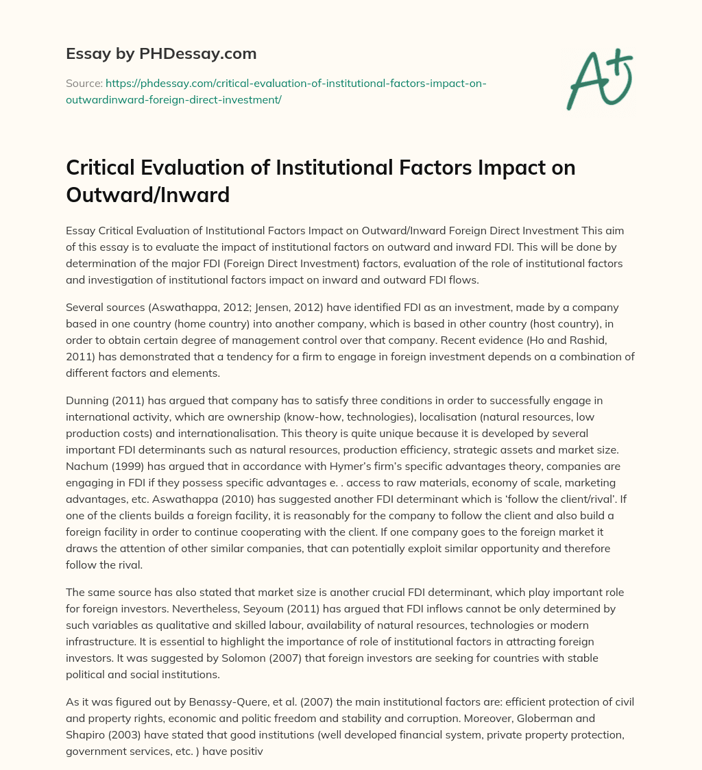 Critical Evaluation of Institutional Factors Impact on Outward/Inward essay