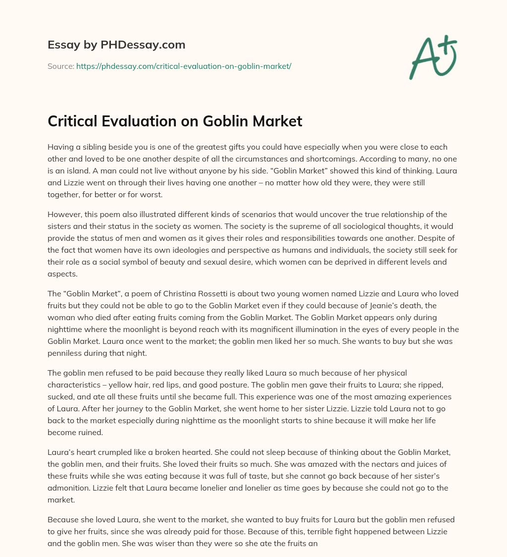 Critical Evaluation on Goblin Market essay