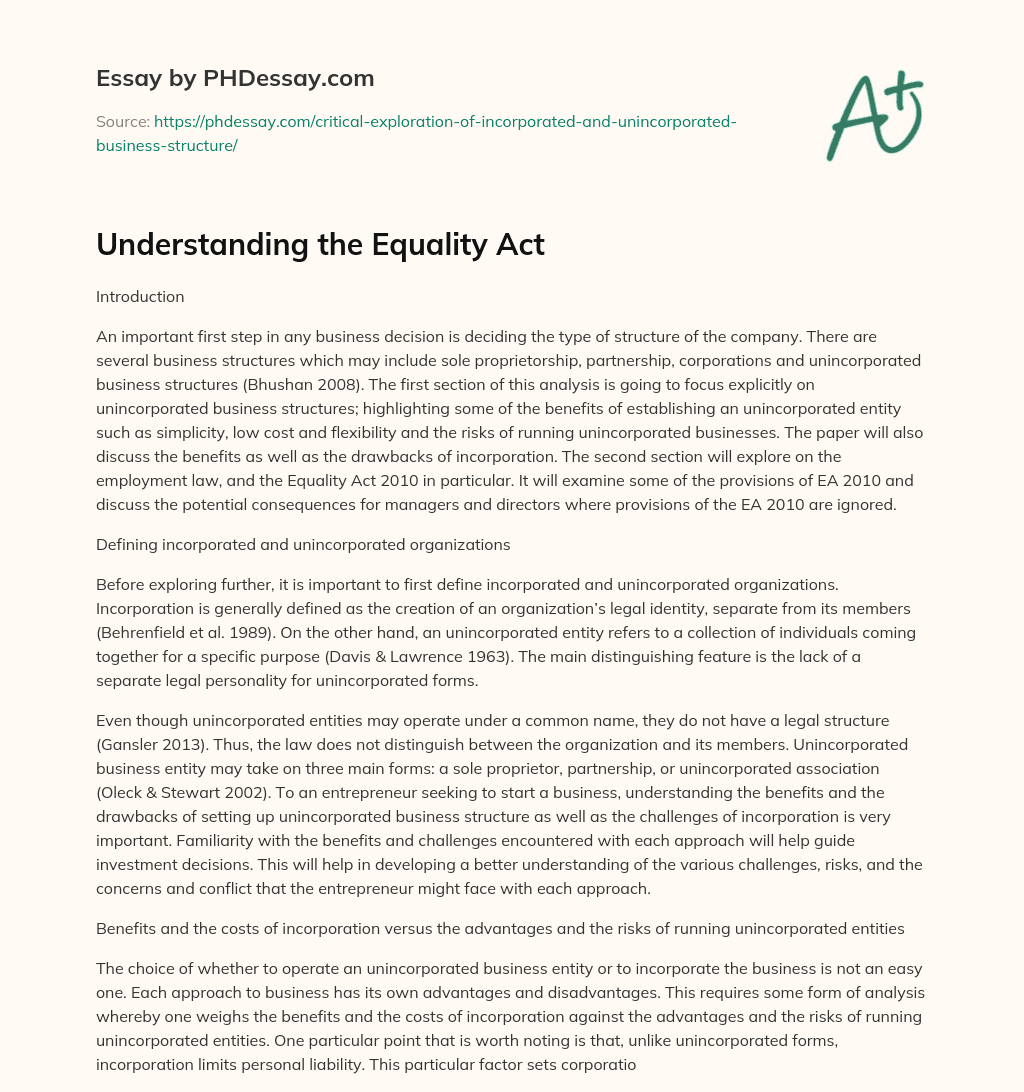 Understanding the Equality Act essay
