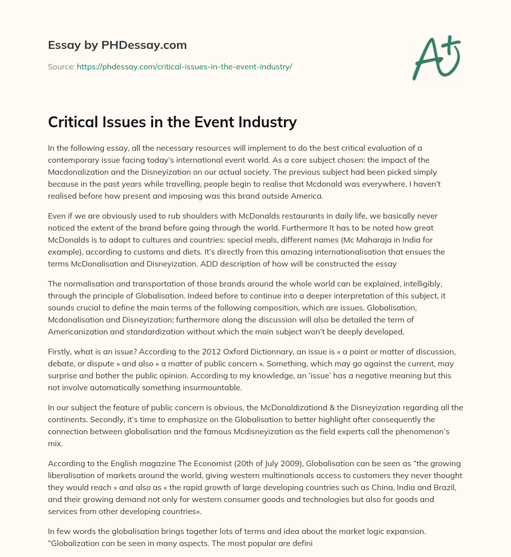 Critical Issues in the Event Industry essay