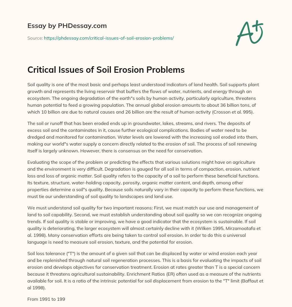 Critical Issues of Soil Erosion Problems essay