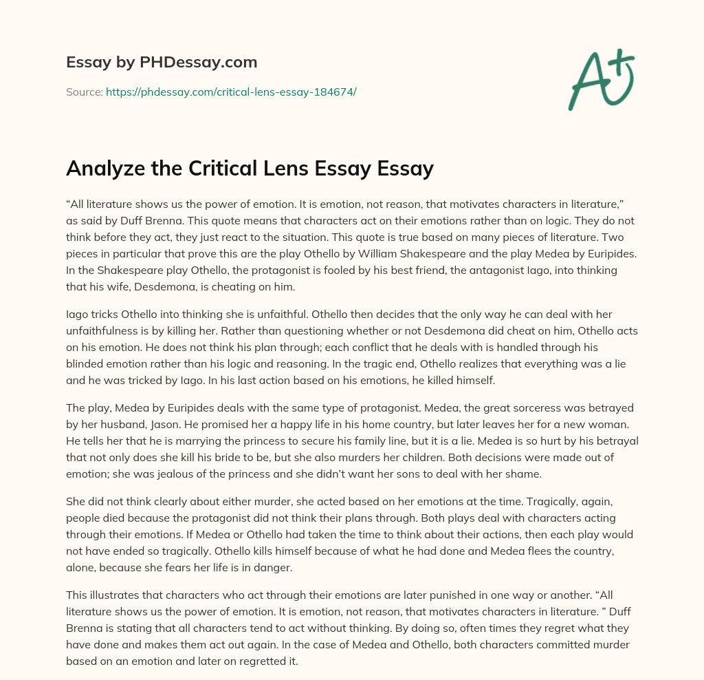 The Power of Emotion in Literature: Analysis of Othello and Medea essay