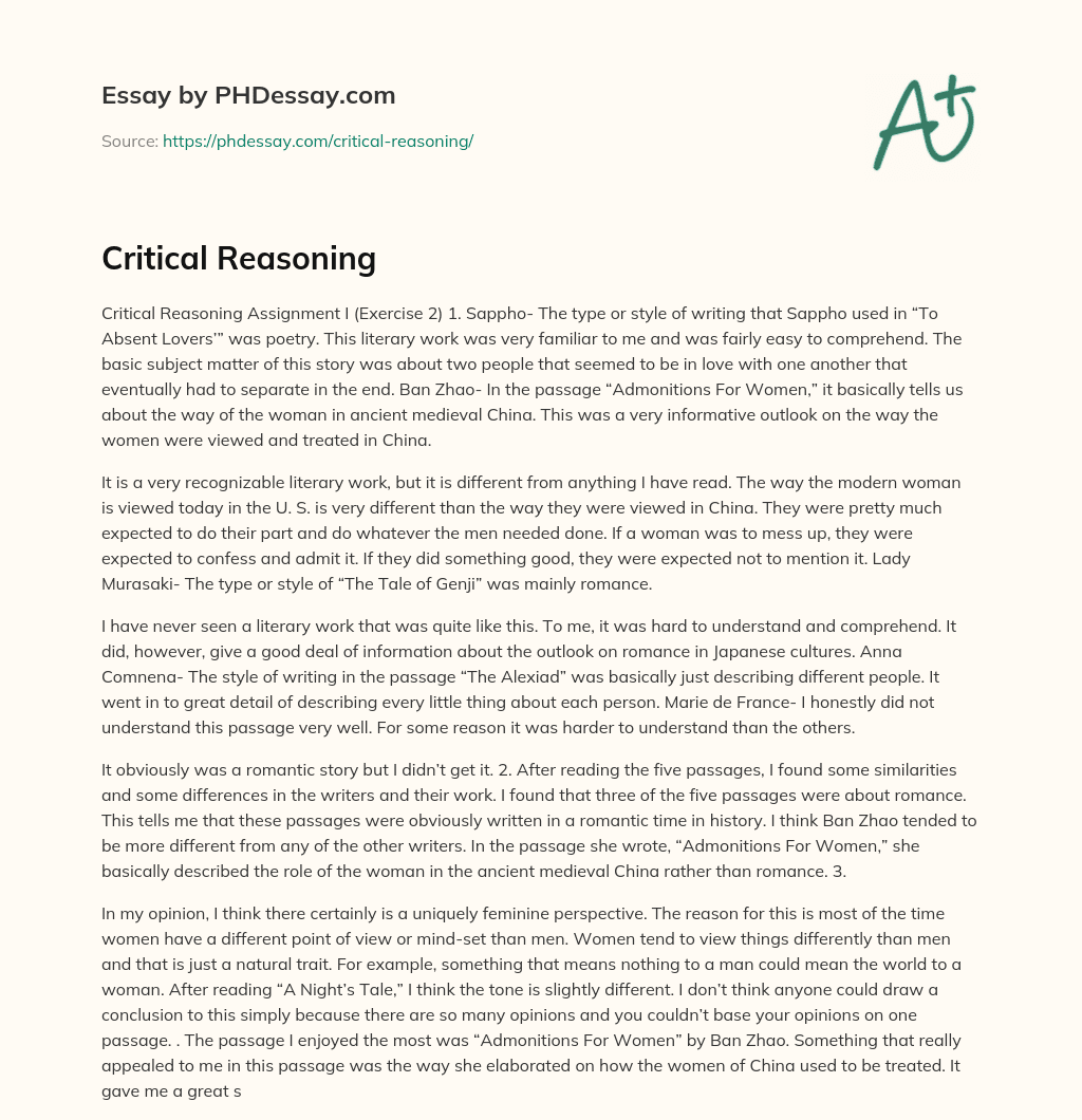 Critical Reasoning essay