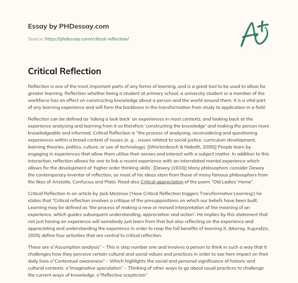 critical reflection research essay