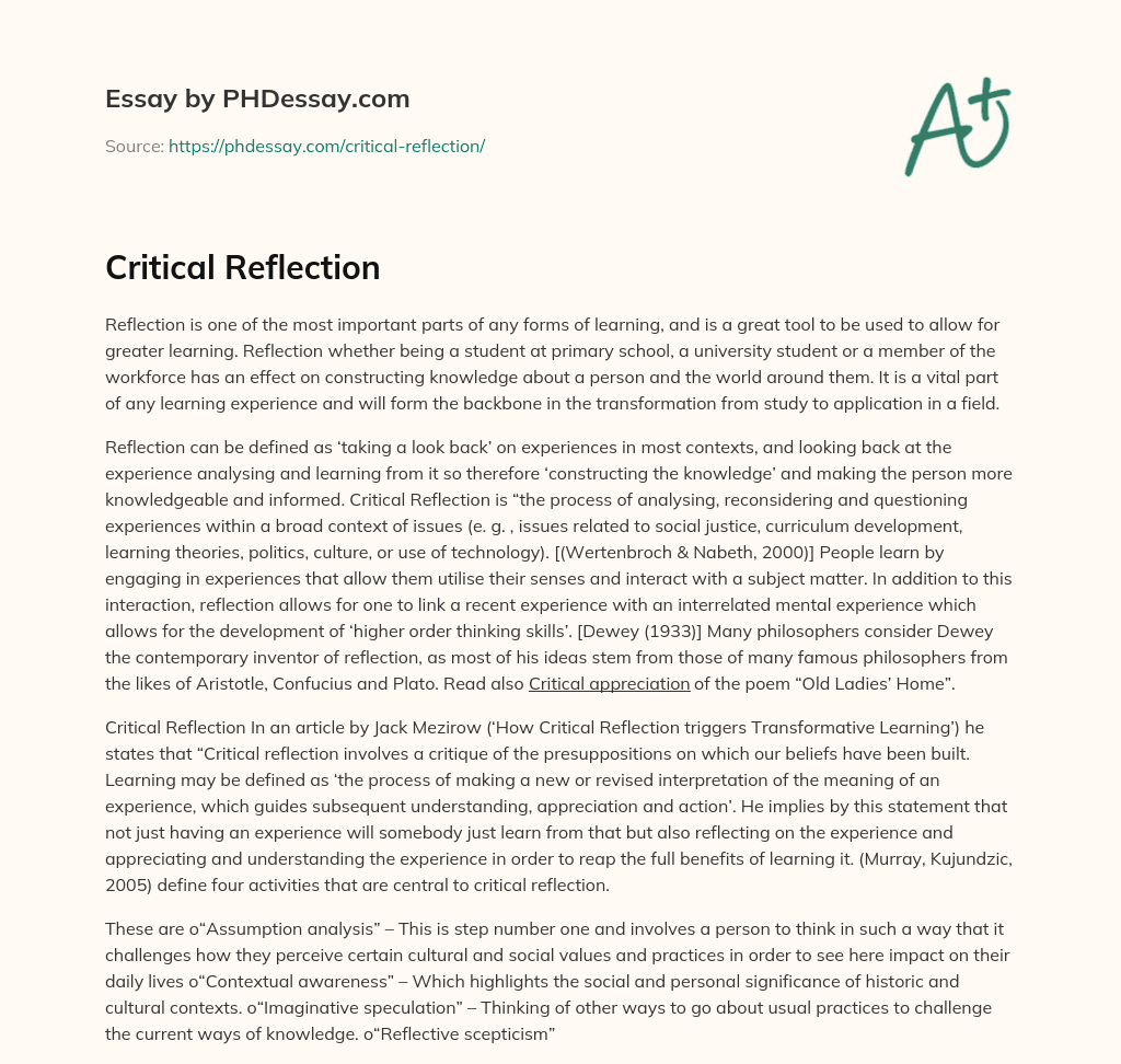 Critical Reflection 500 Words PHDessay