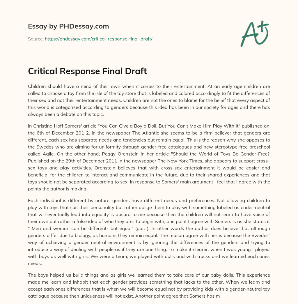 Critical Response Final Draft essay