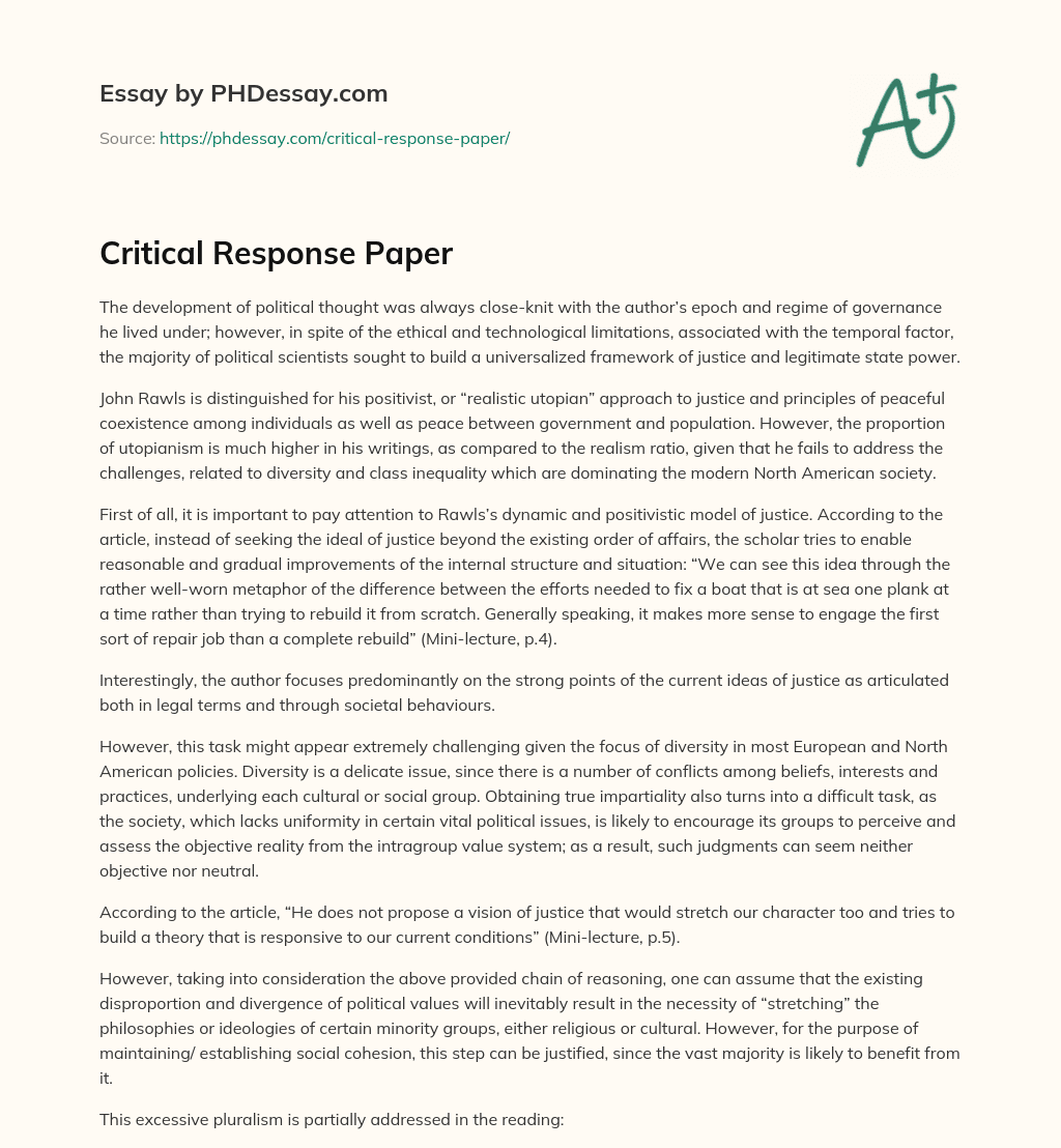 Critical Response Paper essay