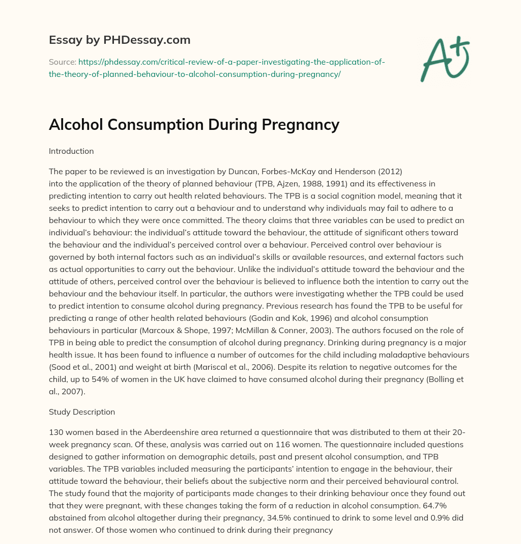Alcohol Consumption During Pregnancy