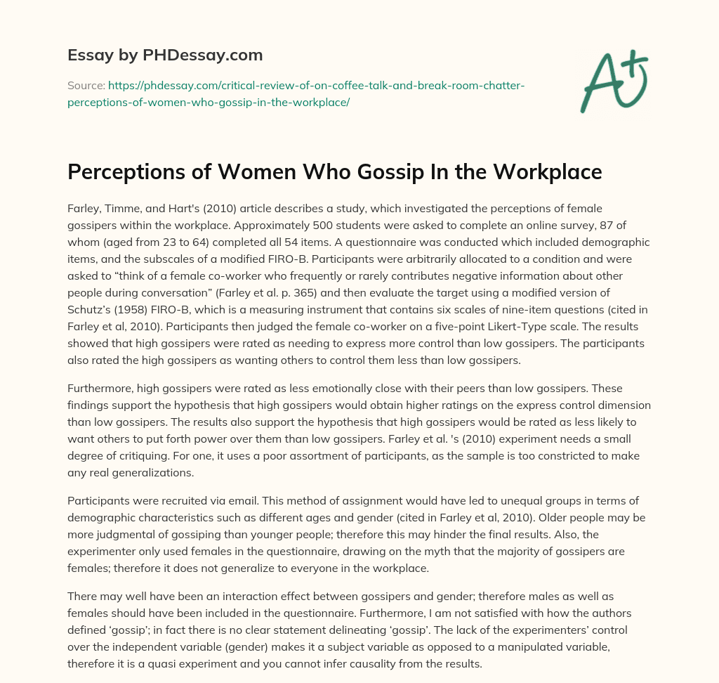 Perceptions of Women Who Gossip In the Workplace essay