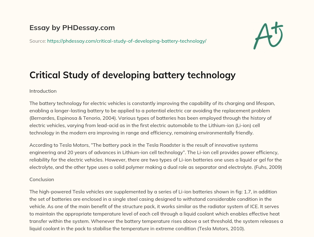 Critical Study of developing battery technology essay