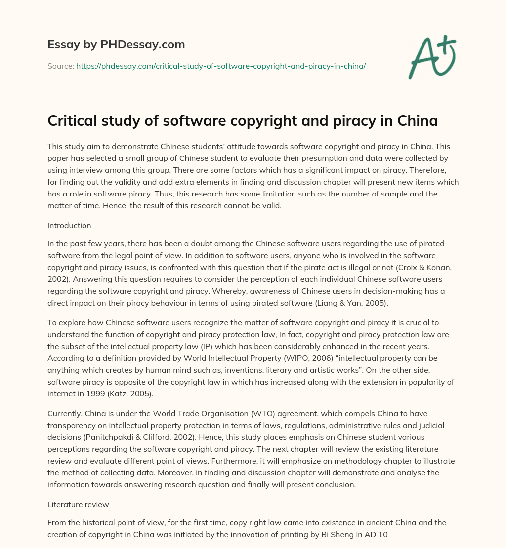 Critical study of software copyright and piracy in China essay