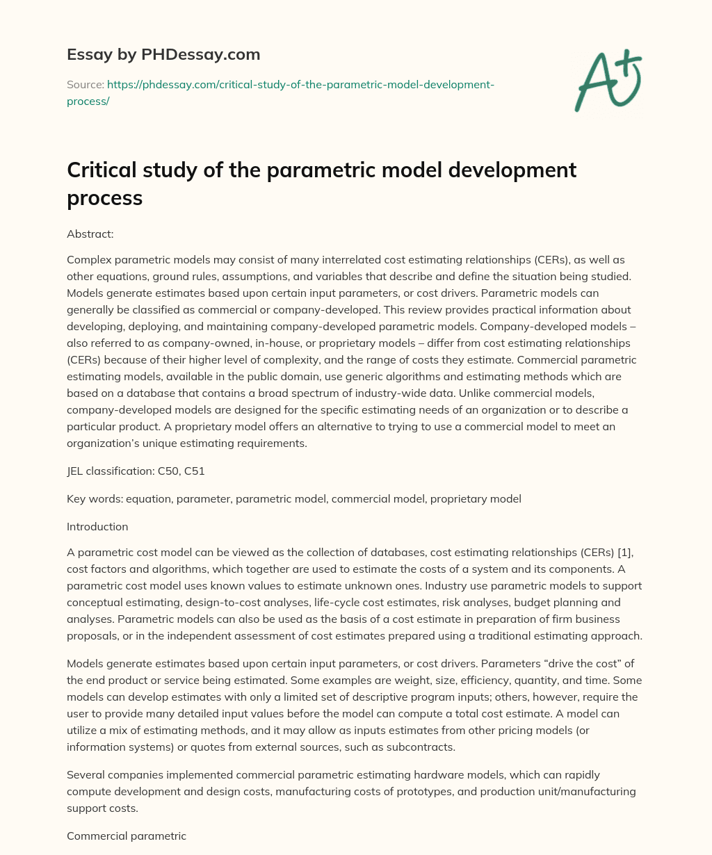 Critical study of the parametric model development process essay