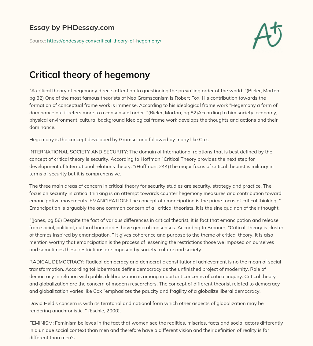 Critical theory of hegemony essay