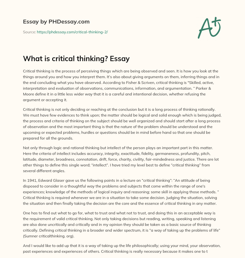 What is critical thinking? Essay essay