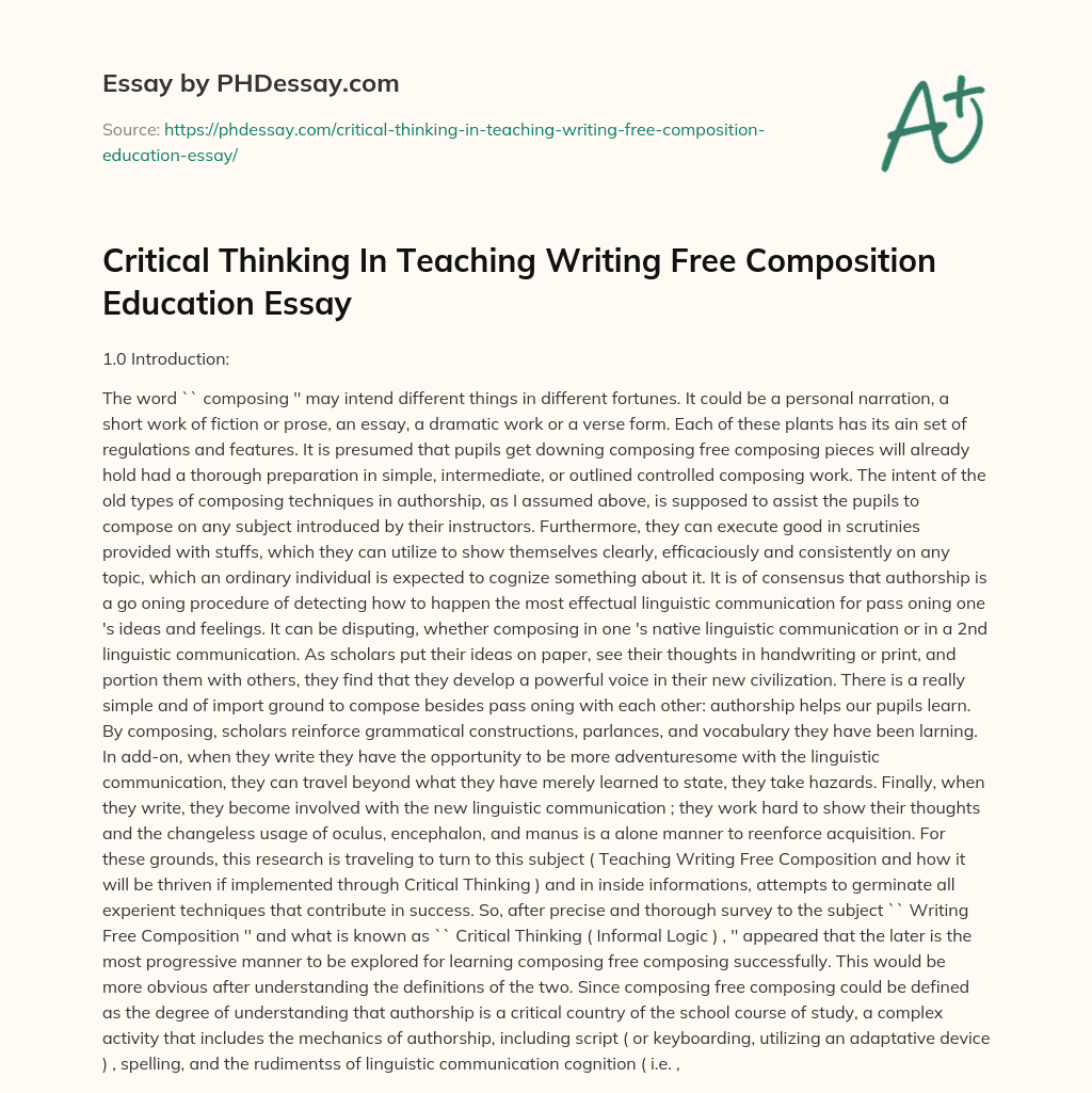 Critical Thinking In Teaching Writing Free Composition Education Essay essay
