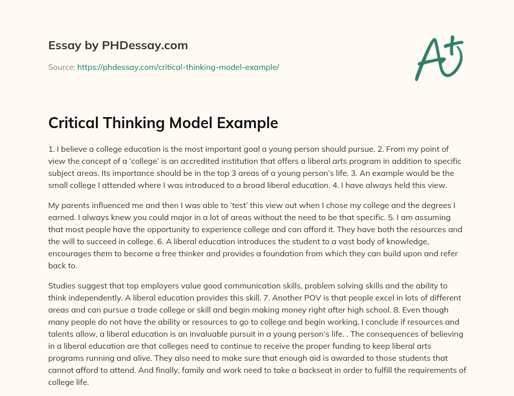 critical thinking model essay