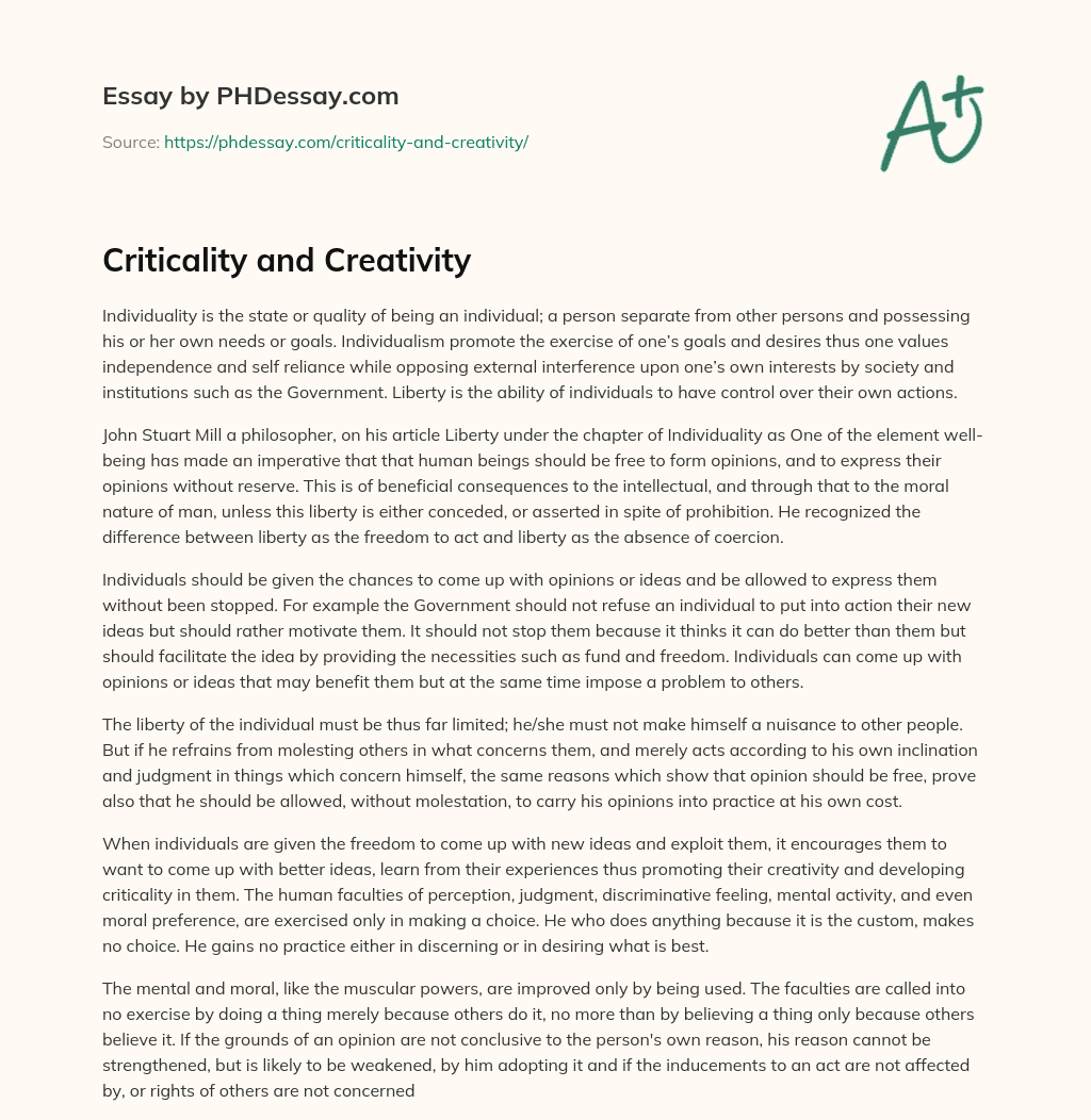 Criticality and Creativity essay