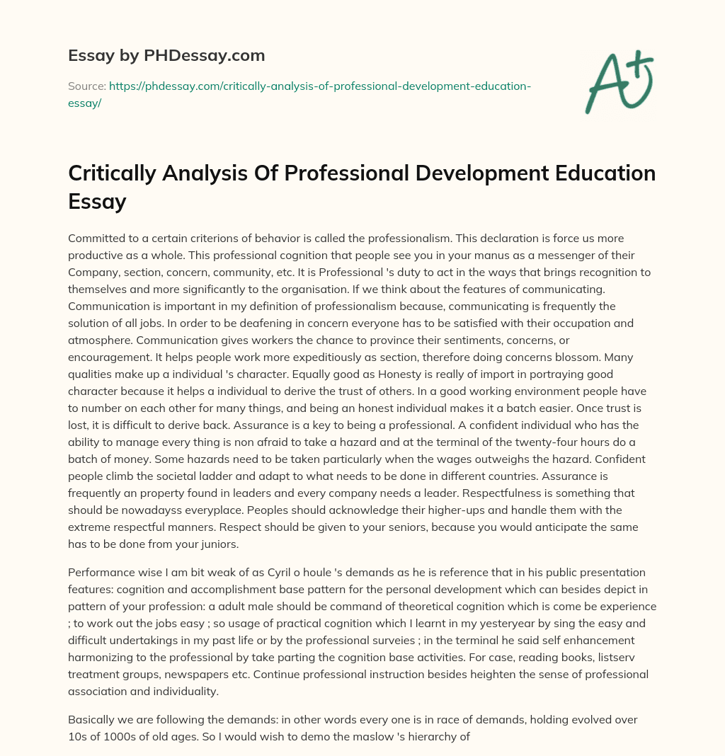 Critically Analysis Of Professional Development Education Essay essay