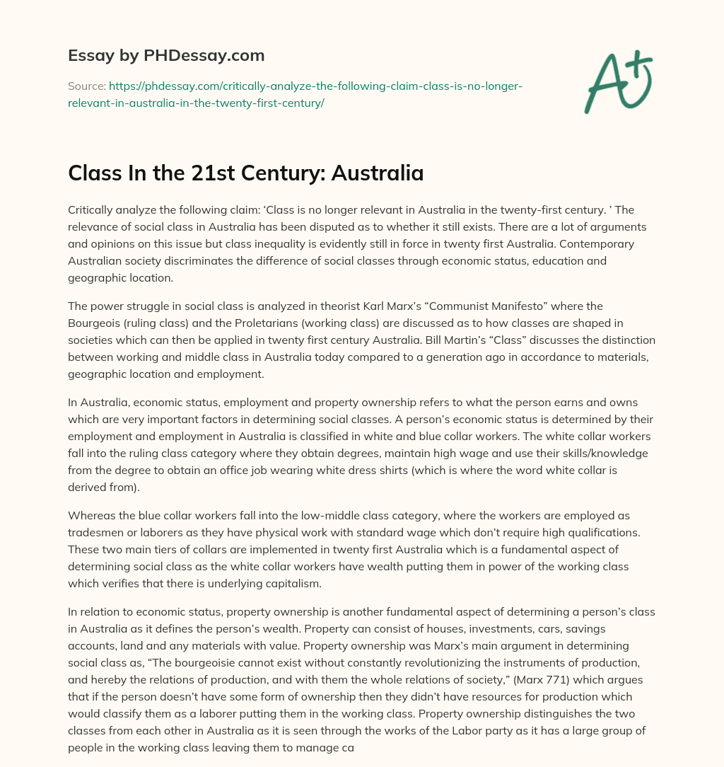 Class In the 21st Century: Australia essay