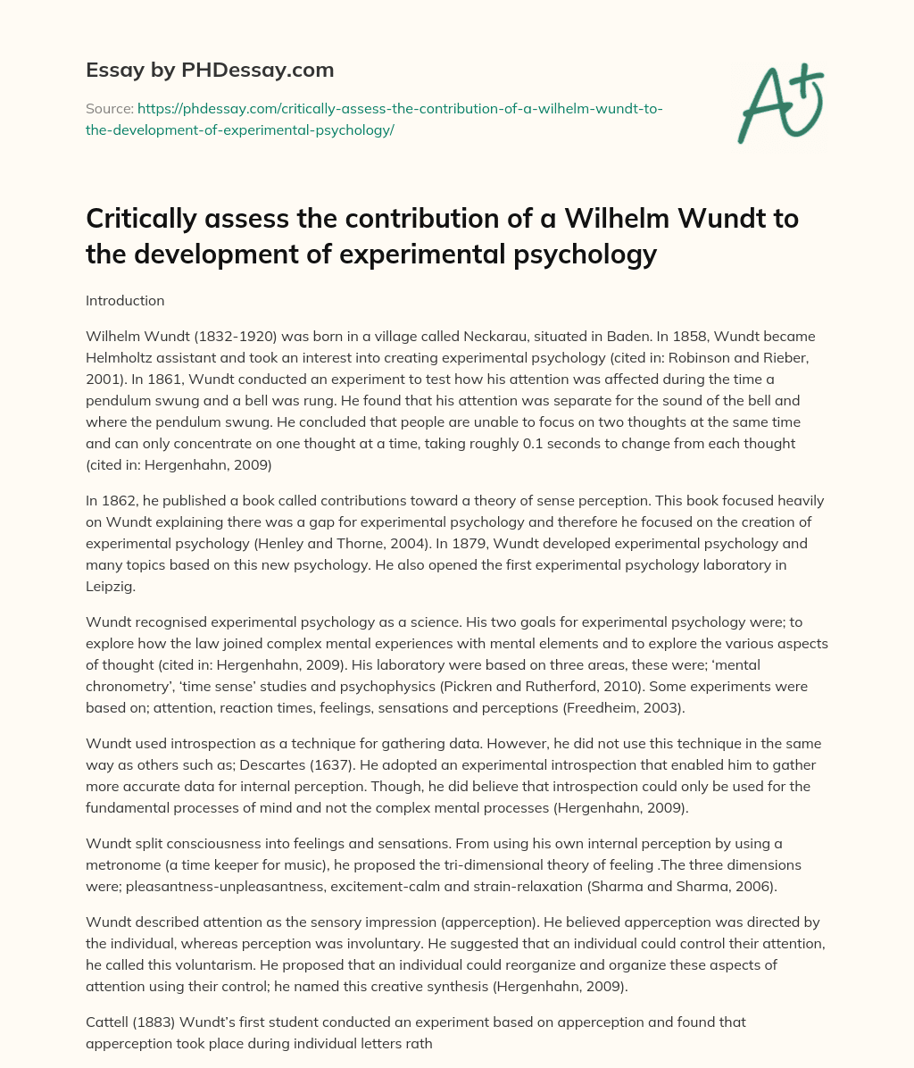 Critically assess the contribution of a Wilhelm Wundt to the development of experimental psychology essay