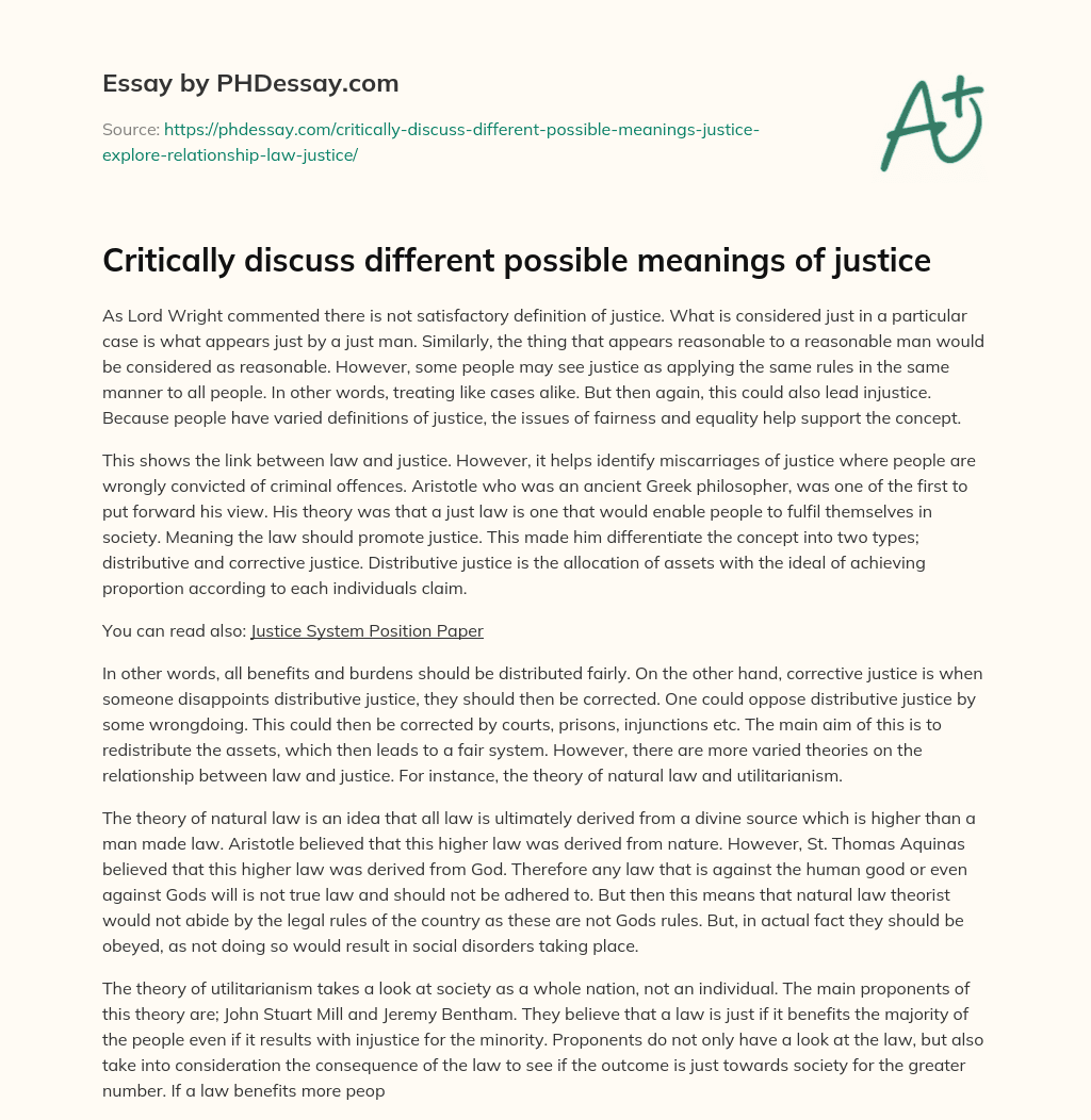 Critically discuss different possible meanings of justice