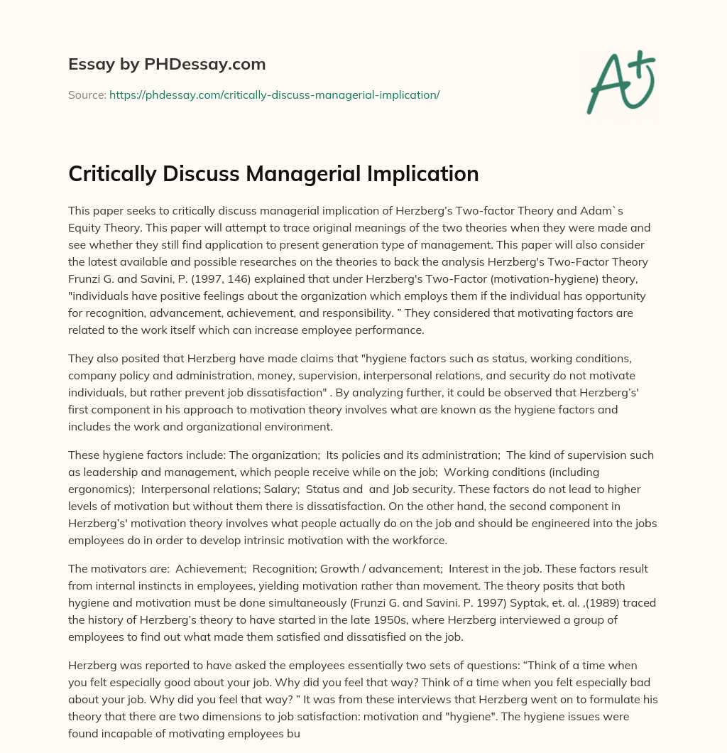 Critically Discuss Managerial Implication