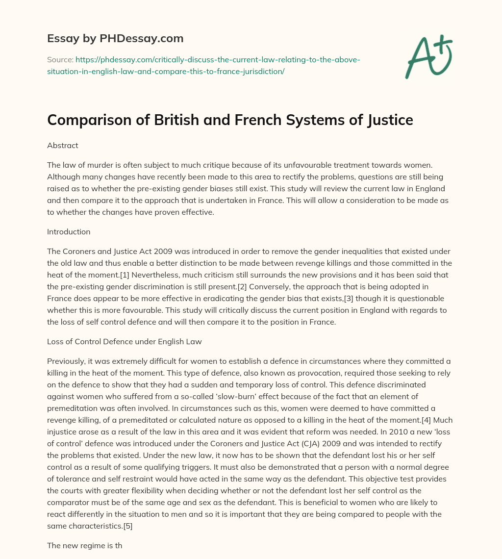 Comparison of British and French Systems of Justice essay