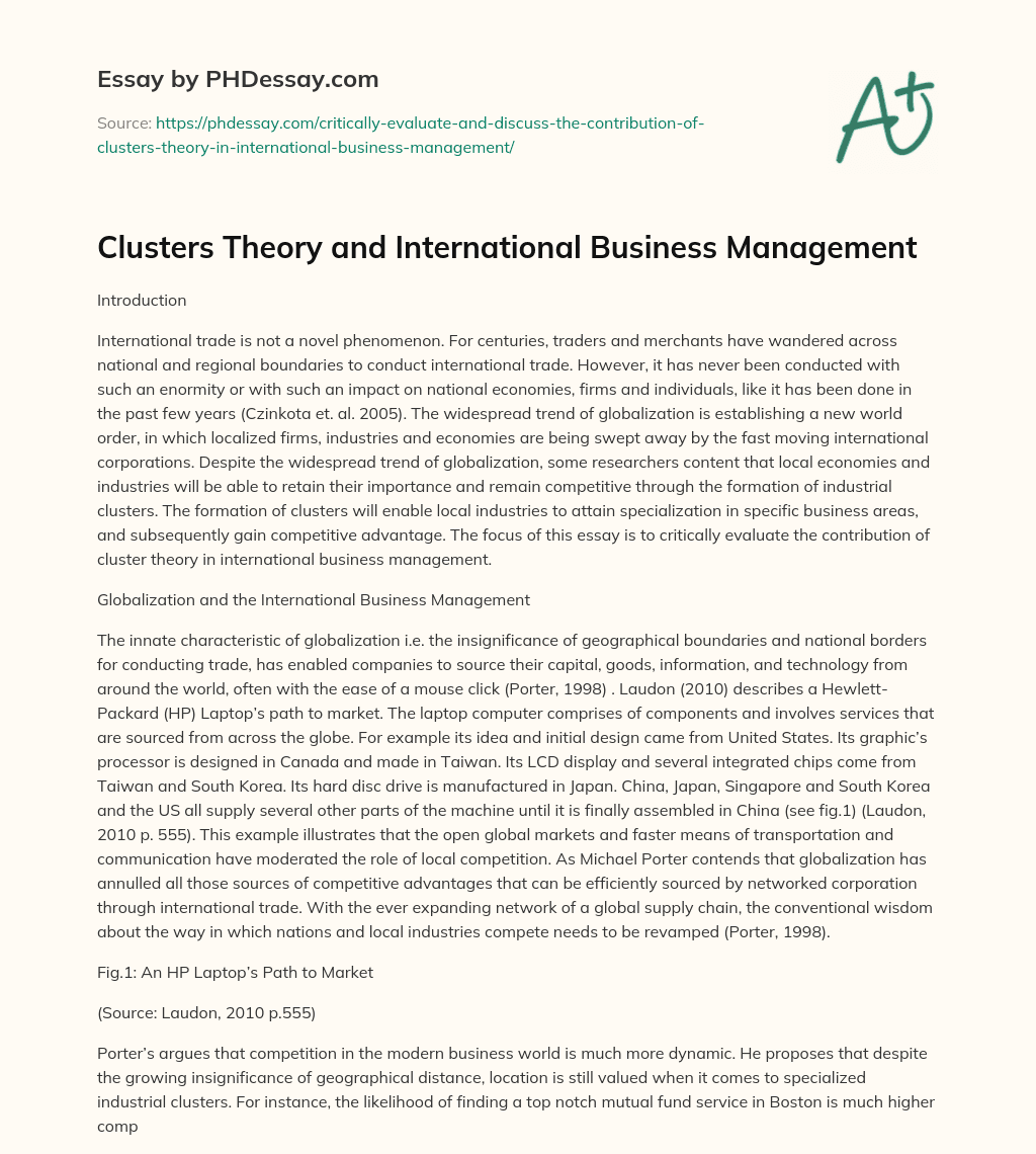 Clusters Theory and International Business Management essay