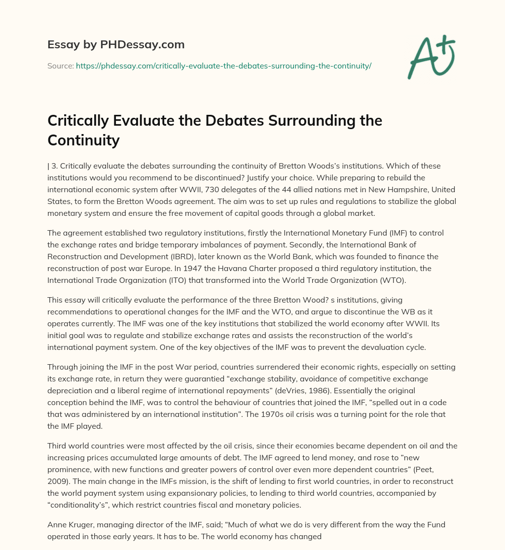 Critically Evaluate the Debates Surrounding the Continuity essay