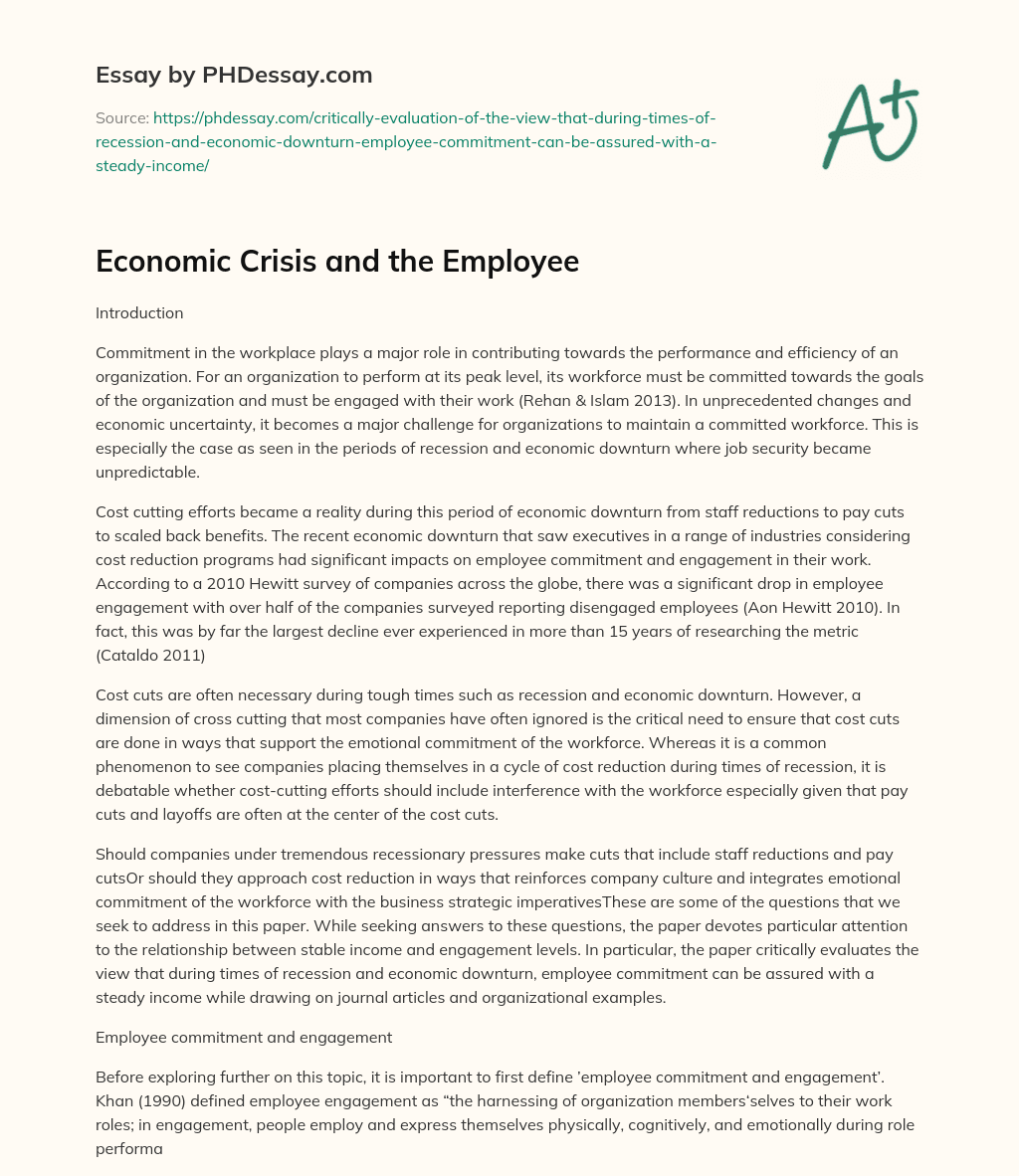 Economic Crisis and the Employee essay