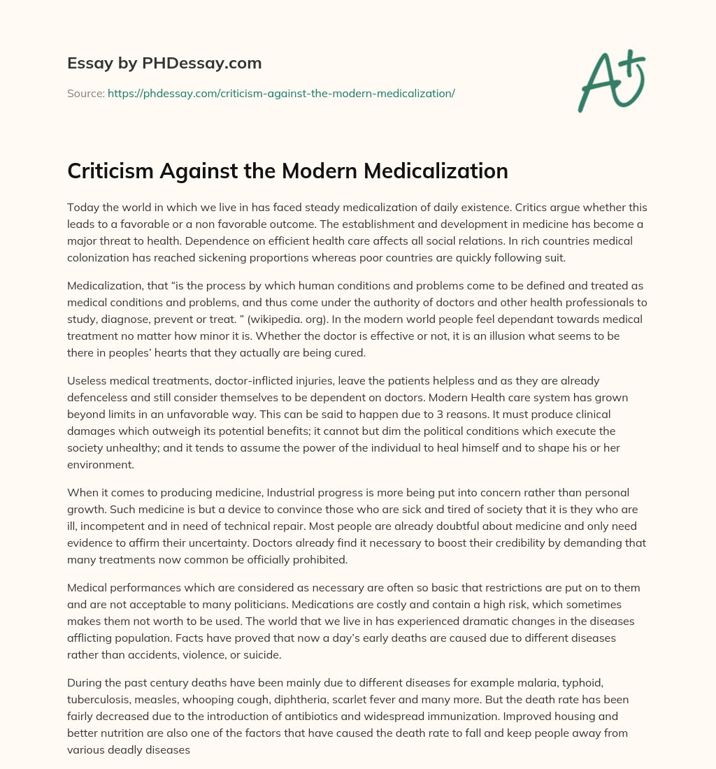 Criticism Against the Modern Medicalization essay