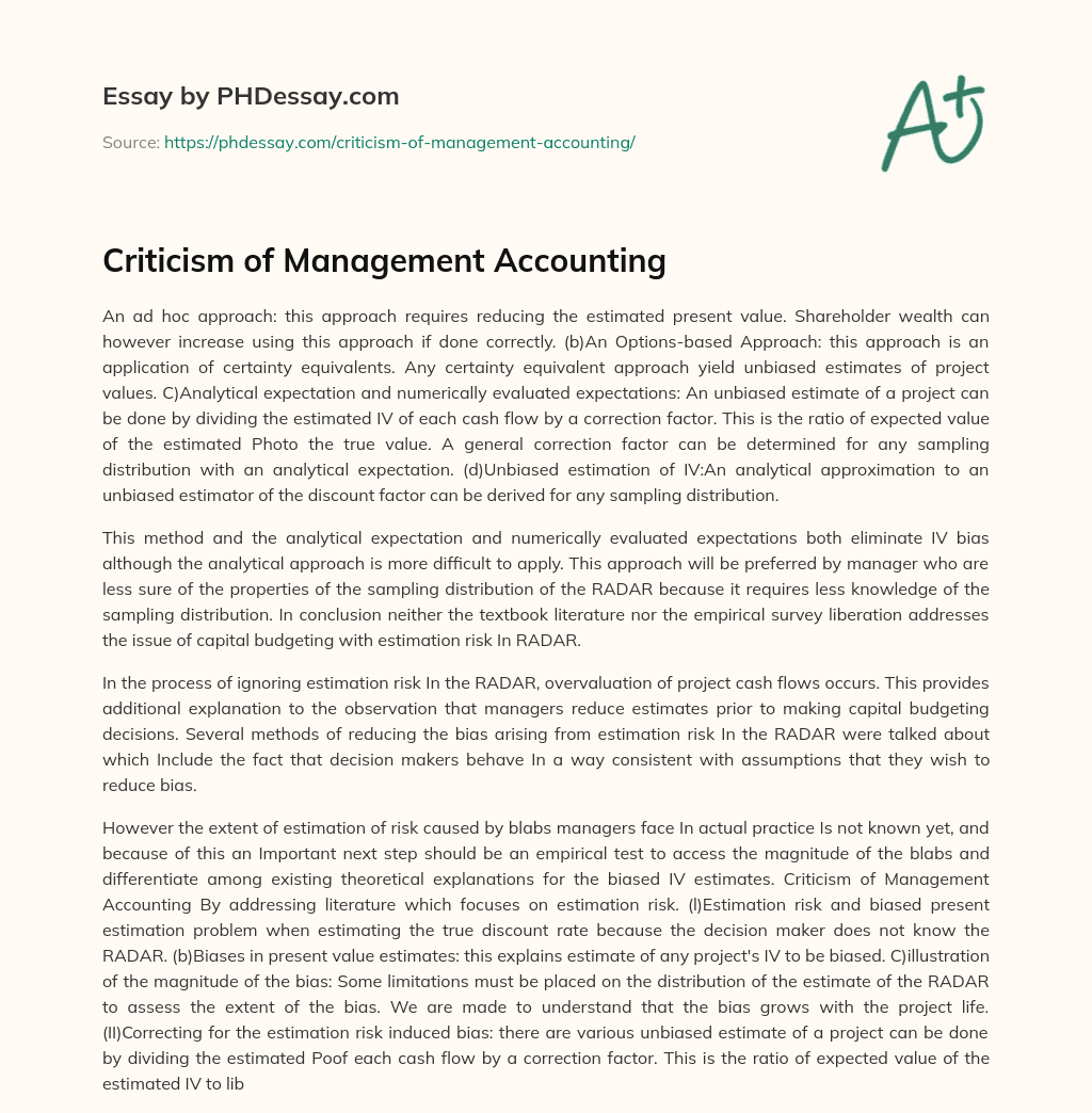 Criticism of Management Accounting essay