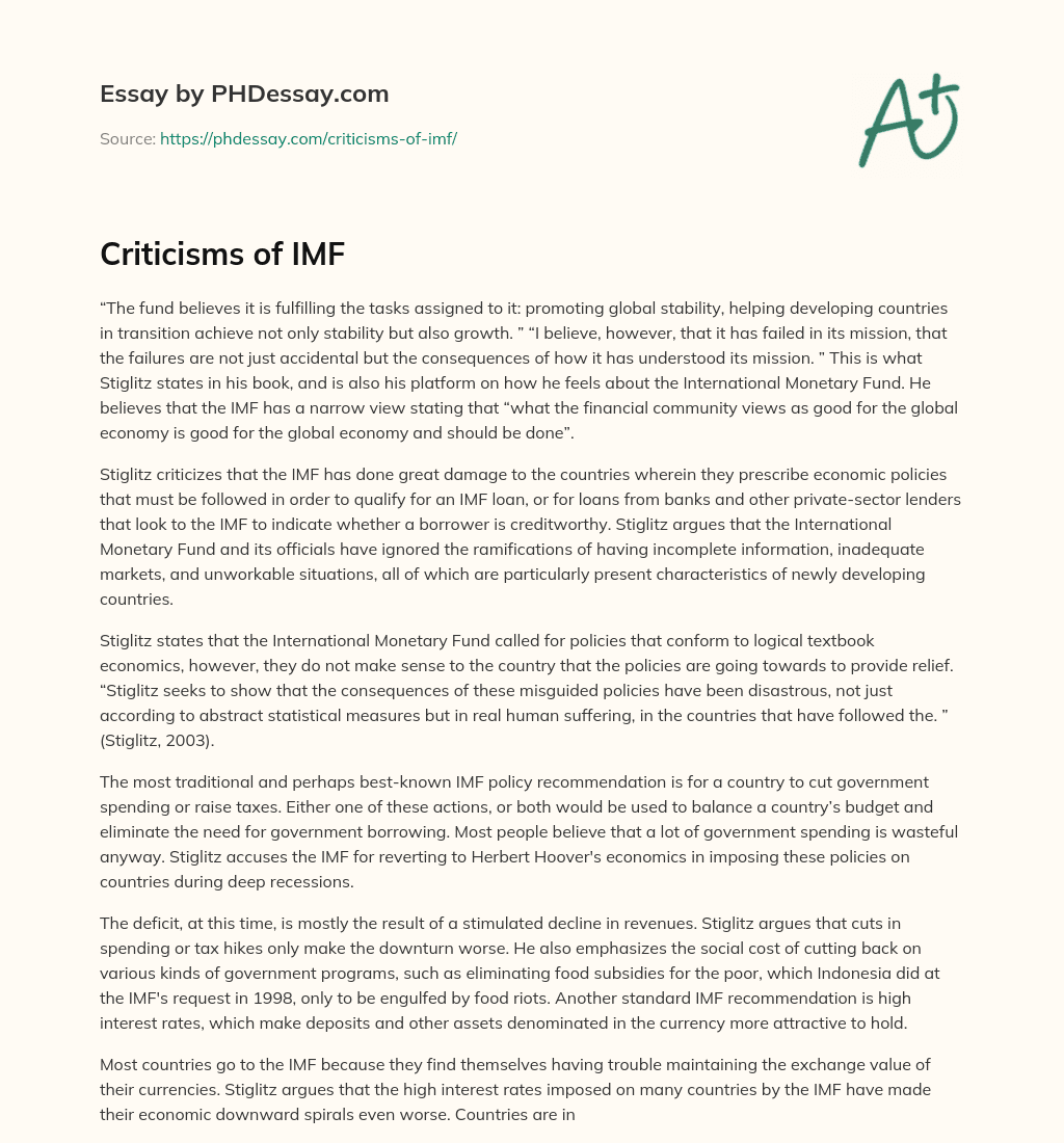 Criticisms of IMF essay