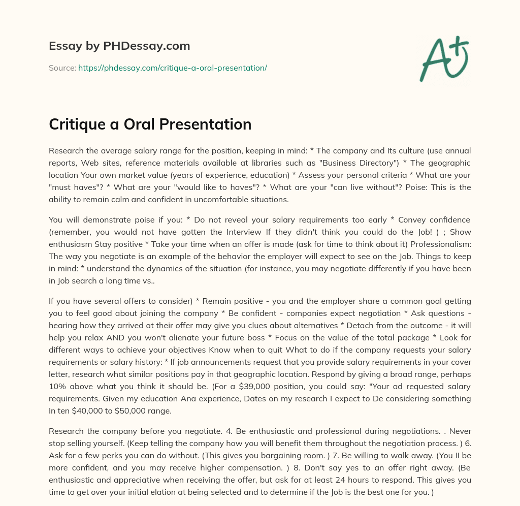 Critique a Oral Presentation essay