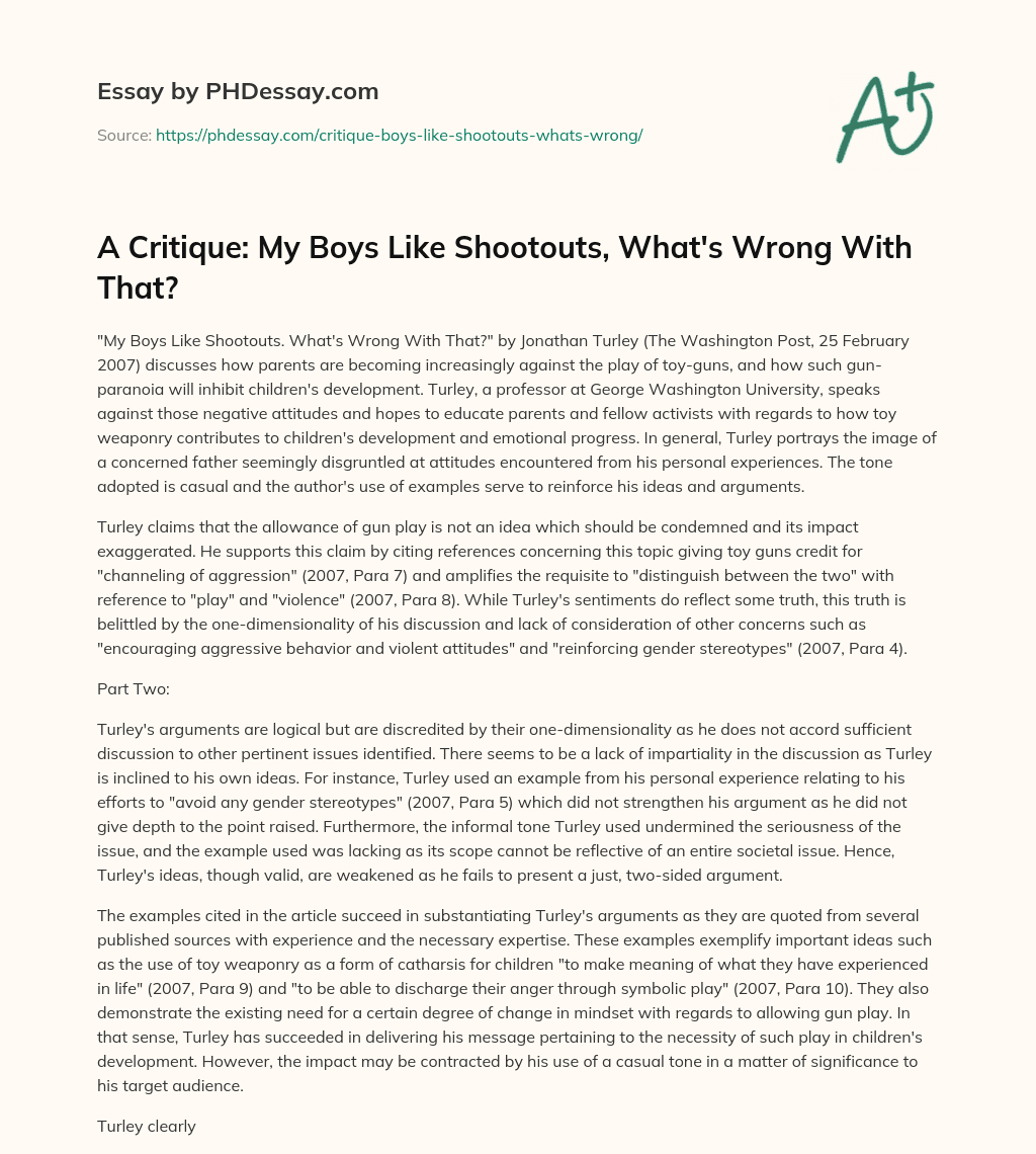 A Critique: My Boys Like Shootouts, What’s Wrong With That? essay