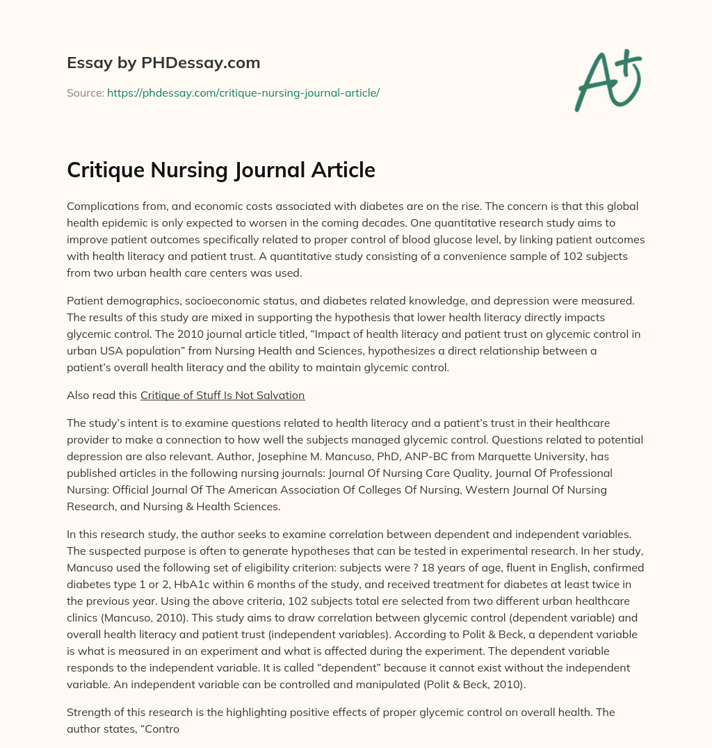 example of nursing journal article critique