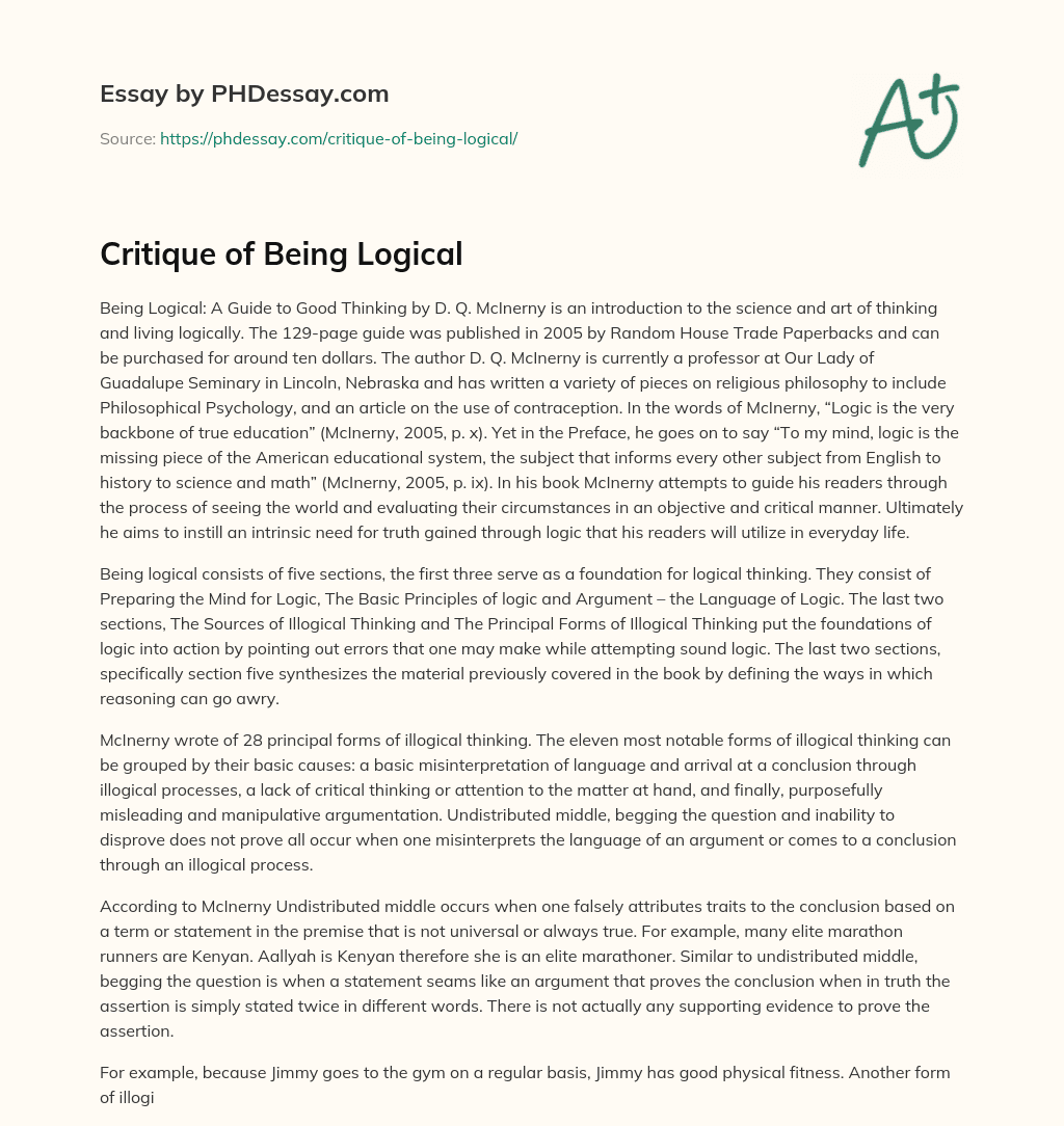 Critique of Being Logical essay