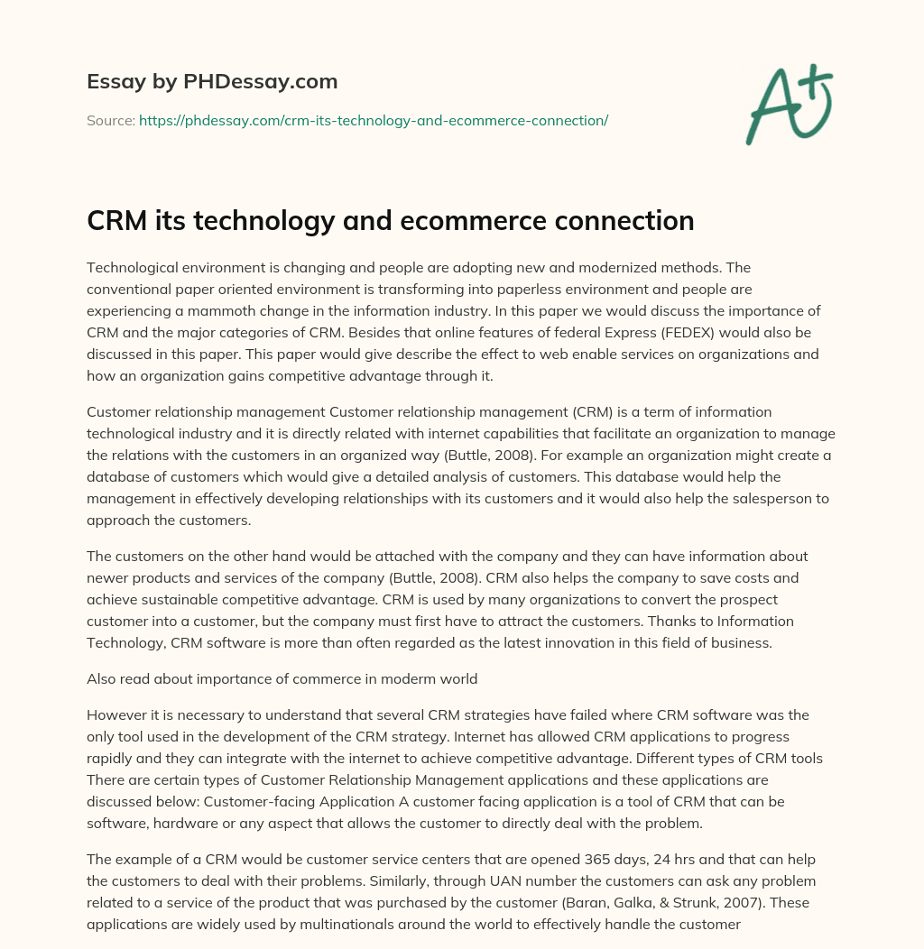 CRM its technology and ecommerce connection essay