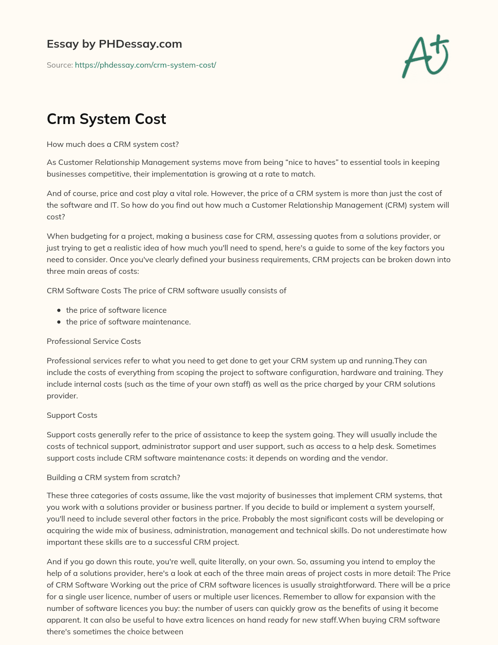 Crm System Cost essay