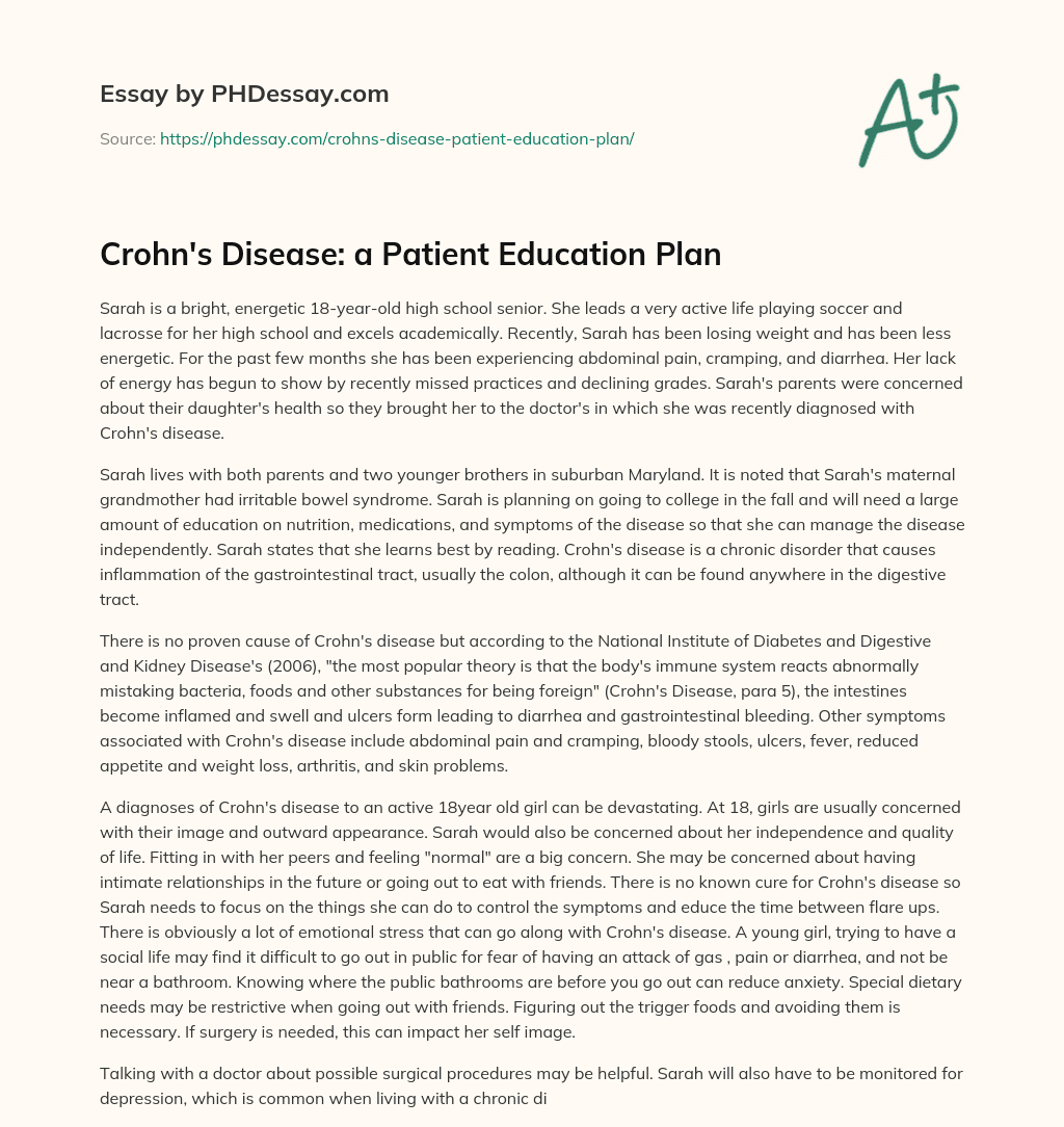 Crohn's Disease a Patient Education Plan