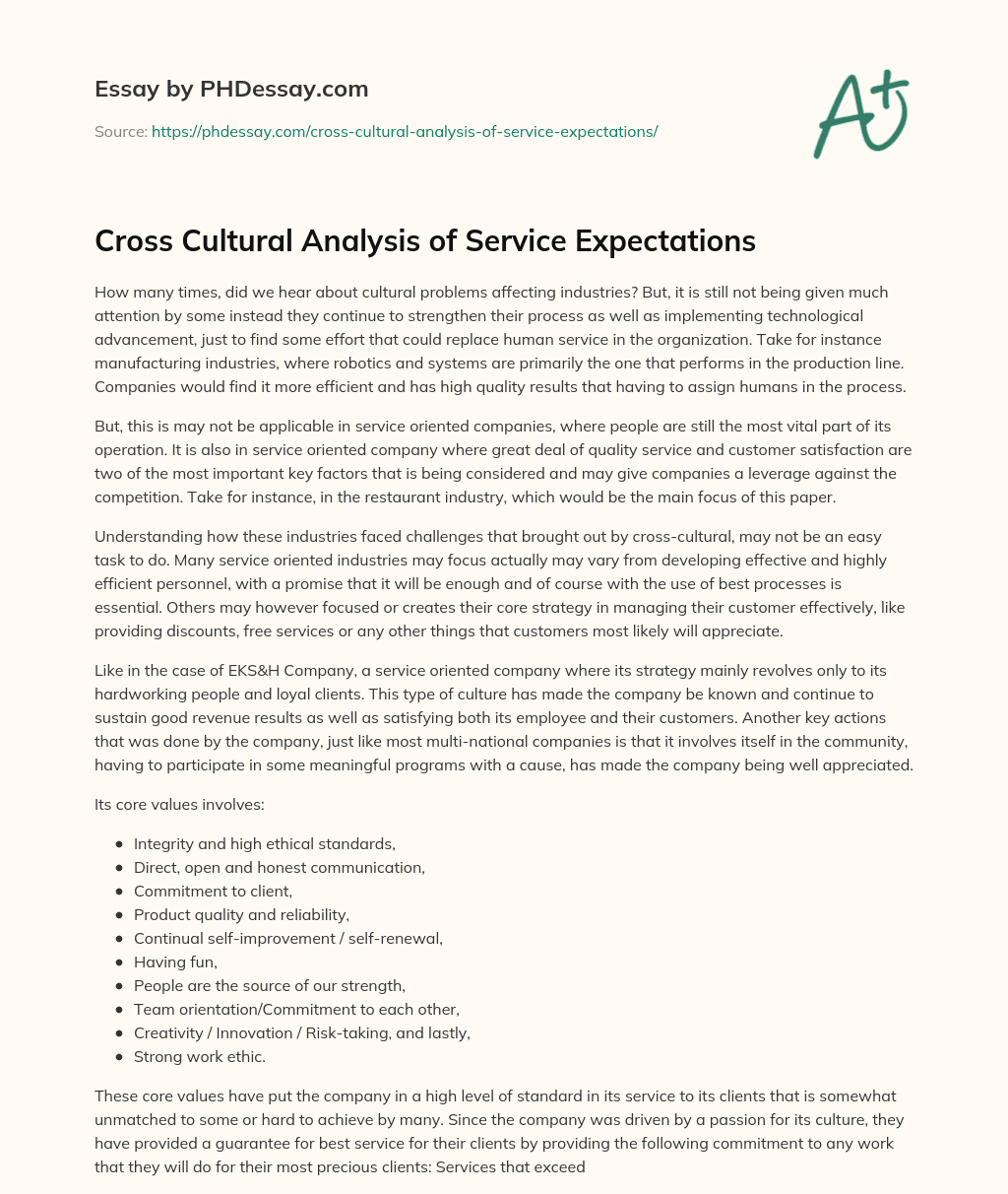 Cross Cultural Analysis of Service Expectations essay
