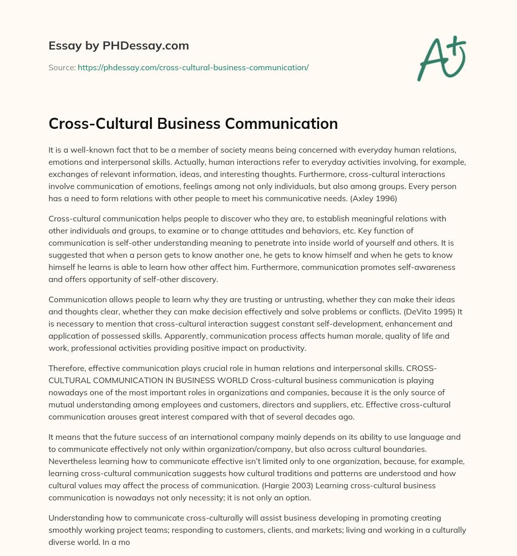 Cross-Cultural Business Communication essay