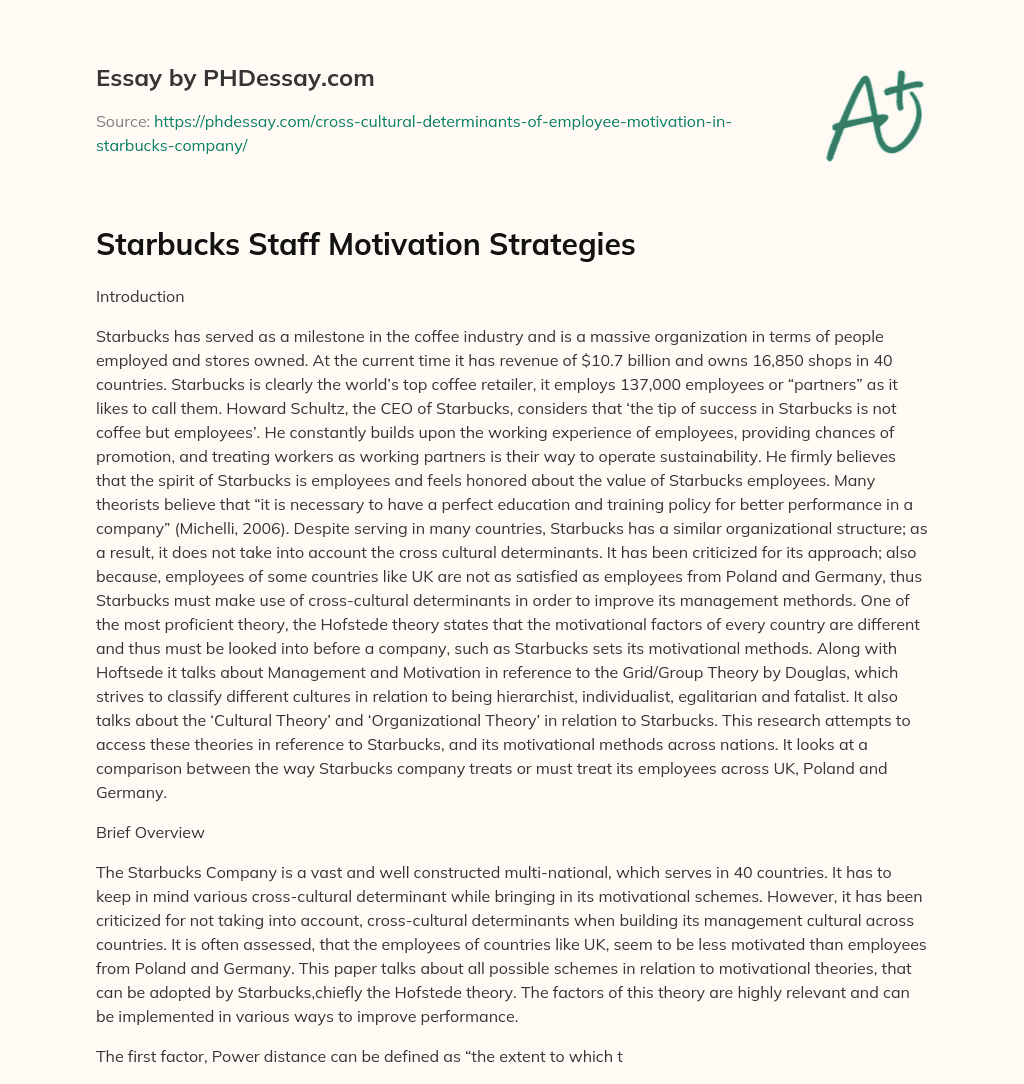 Starbucks Staff Motivation Strategies essay