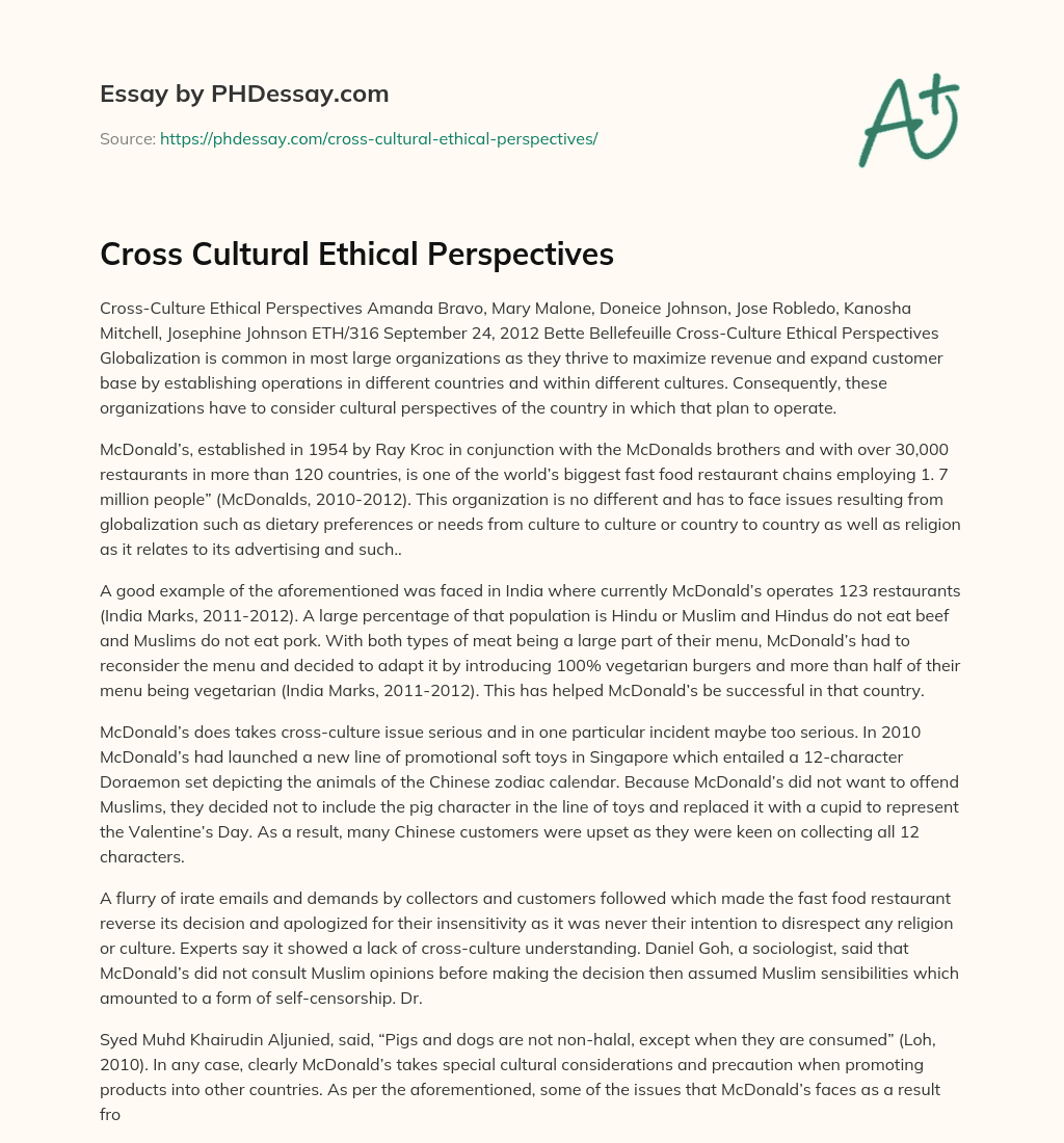 Cross Cultural Ethical Perspectives essay